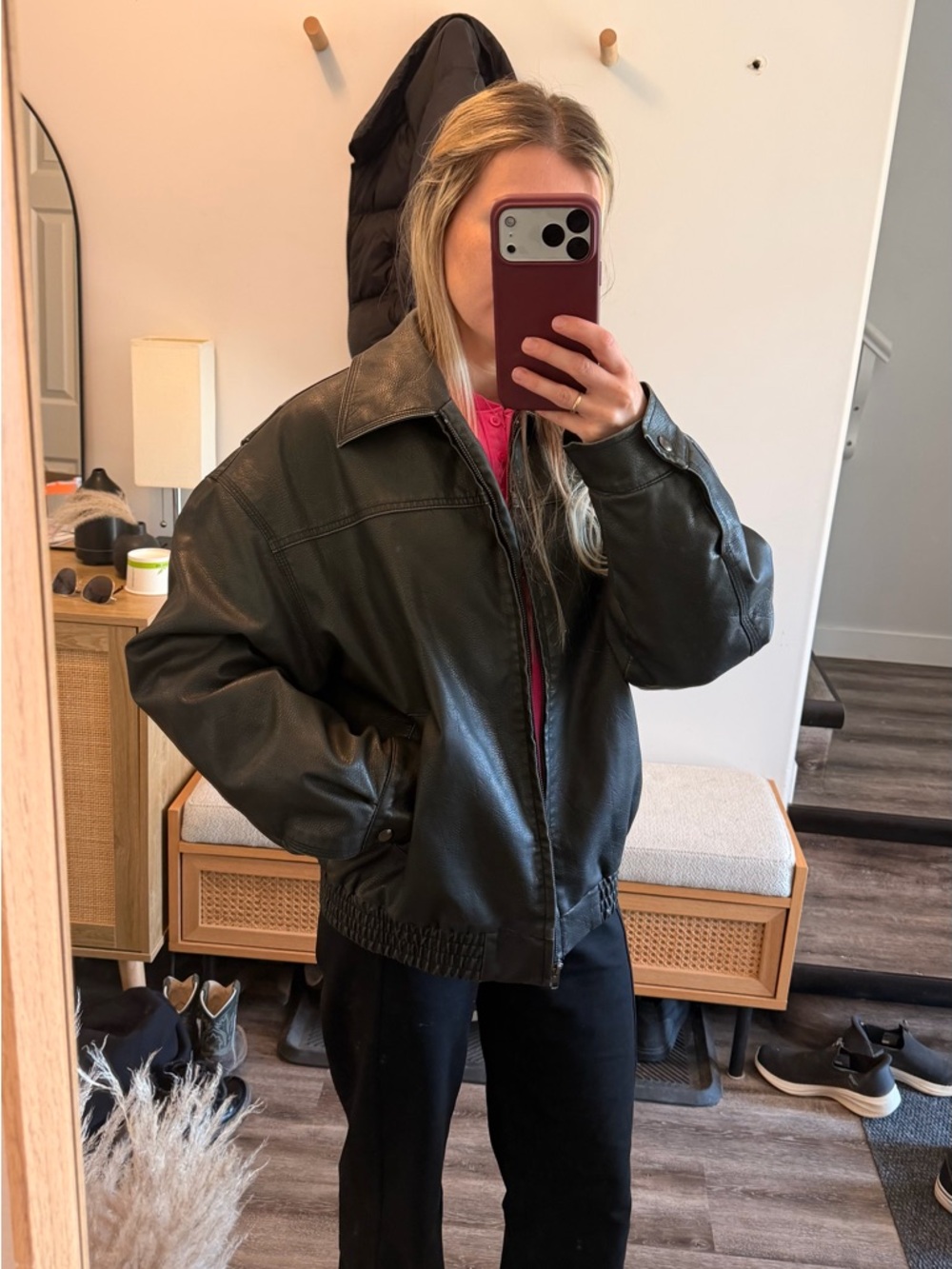 Ardene Black Faux Leather Bomber Jacket - Picture 3 of 5
